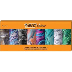 BIC Maxi Pocket Lighter, Special Edition Marble Collection, Assorted Unique Lighter Designs, 8 Count Pack of Lighters (Colors May Vary)
