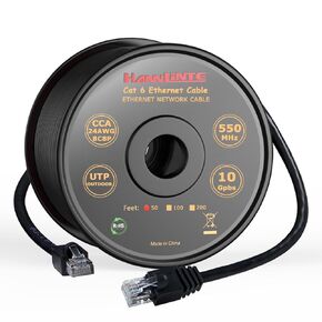 Cat6 Ethernet Cable 100FT Heavy Duty Double Jackets Cat 6 Outdoor Ethernet Cable, 24AWG CCA, Waterproof, UV Resistant, POE, Network, Internet Cable for Personal Computer - Black 100 Feet