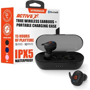 HyperGear True Wireless Earbuds + Portable Charging Case IPX5 Waterproof in-Ear Stereo Earphones Noise Cancelling Mic Touch Controls Bluetooth Quick Pair -Black