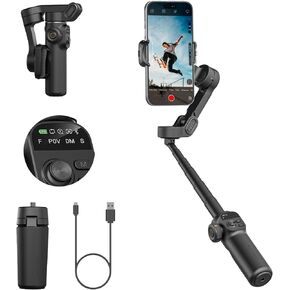Gimbal Stabilizer for Smartphone,NO APP Tracking,20CM Extension Rod,Face & Object Tracking stabilizer for iPhone & Android,3-Axis OLED Gimbal for Video Recording-AOCHUAN Smart X2AI Black