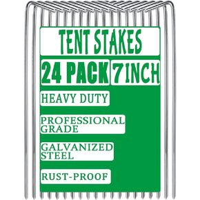 24 Pack Tent Stakes, Borogo Heavy Duty Camping Tent Stakes for Outdoor Decorations, Metal Stakes, Tent Garden Stakes for Gardening & Canopies, Outdoor Christmas Decorations