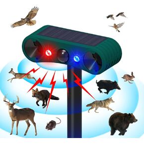 Solar Motion Sensor Alarm 129dB Loud Siren Alarm with Red Blue Flash Strobe Light 4 Modes Security Alarm for Outdoor Orchard Farm Barn Yard