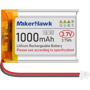 MakerHawk 3.7V Lipo Battery 1000mAh 803040 Rechargeable Battery Lithium Polymer Battery with Micro PH1.25 Connector Integrated Protection Circuit for Electronic Device (4 Pcs)