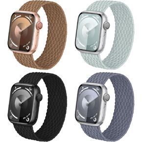 4 Pack Braided Stretchy Solo Loop for Apple Watch Band 40mm 41mm 42mm 46mm 38mm 44mm 45mm 49mm Women Men, Elastic Nylon Sport Band Strap Wristband for iWatch Series 10 9 8 7 6 5 4 3 Ultra Ultra 2 SE