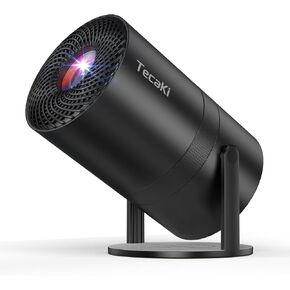 [Two-Way Bluetooth 5.2] Tecaki Mini Projector 1080P FHD Multi-Angle Projection, Portable Projector with 180°Rotatable Auto Keystone Correction Long Lens Life Suit for Home Theater, Outdoor, Smartphone