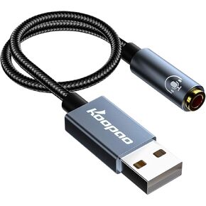 USB to 3.5mm Jack Audio Adapter, KOOPAO 2in1 External USB Sound Card, 3.5mm Aux to USB to Audio Jack Sound Adapter Support CTIA OMTP Headphone TRRS Jack for PC Windows 10 PS4 Laptop Mac, 24Bit 96Khz