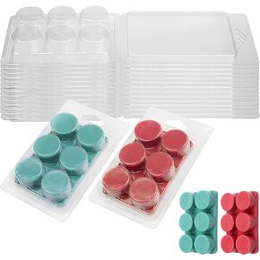 MILIVIXAY Wax Melt Containers-6 Cavity Clear Empty Plastic Wax Melt Molds-100 Packs Round Clamshells for Tarts Wax Melts.