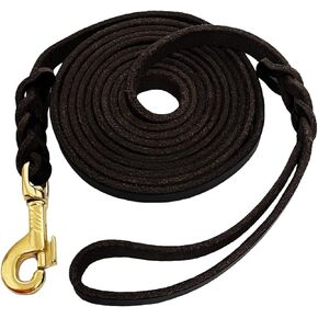 LWBMG Long Leather Dog Leash 15ft, Heavy Duty Dog Leash, Strong Sturdy Genuine Leather Braided Dog Leash, Soft and Comfortable Leather Leash for Medium and Small Dogs Training
