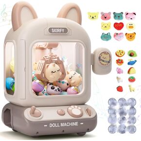 Mini Claw Machine for Kids,Vending Machine, Prize Dispenser Toys for Girls and Boys, Electronic Arcade Game for Party Birthdays Includes 32 Mini Toys(Brown)