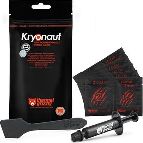 Kryonaut grizzly الحرارية - 1 غرام - عجينة حرارية عالية الأداء + 20 مناديل التنظيف 10 رطبة و 10 جافة - للتطبيقات الصافية و CPU/GPU/PS4/PS5/Xbox