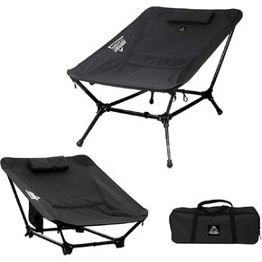 TENPLAY Reclining Chair,Lighweight Foldable Camping Chair,Backpacking,Ultralight,5-Way,Adjustable Height,with Pillow,with carrybag for Hiking,Fishing,Mountaineering,Large Capacity, (Black)