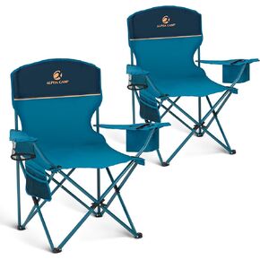 ALPHA CAMP Camping Chair 2 Pack Portable Chair with 3-Can Cooler Folding Chair with Side Pocket and Cup Holder, Collapsible Chair for Camping, Tailgates, Beach, Fishing and Sports,2PC
