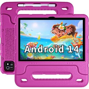 Kids Tablet Android 14 Tablet 10 inch Kids Tablets with Case Quad Core 64GB Dual Camera Parental Controls 2.4G WiFi Educational Tablets (Pink)