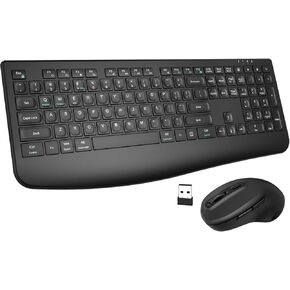 Wireless Keyboard and Mouse Combo, EDJO 2.4GHz Rechargeable Ergonomic Computer Keyboard with Wrist Rest and 3 DPI Adjustable Mouse for Windows, Mac, PC, Laptop