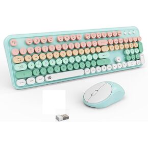 FD Wireless Keyboard and Mouse Combo - 2.4G Full-Sized Cute Colorful Mouse and Keyboard with 104 Round Keys Retro Typewriter Keyboard for Laptop/Windows/PC - Black Gradient