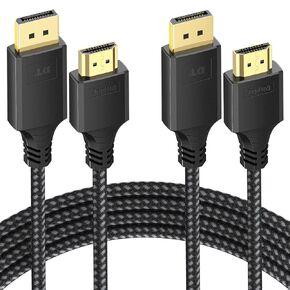 Display Port to HDMI Cable 6ft 2 Pack, 4K DisplayPort to HDMI1.4 Adapter Cables [4K@30Hz 2K@60Hz 1080P@144Hz], DP (Source) to HDMI (Display) Cord for Dell LG HP Monitor TV PC Computer and Other Brands