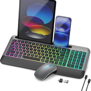 JOYACCESS Wireless Keyboard and Mouse Combo Backlit - Compact Quiet Keyboard with RGB Mouse, Rechargeable, Portable Cordless Keyboard Mouse Set for Mac, Windows, Laptop (Space Gray)