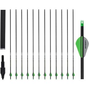 LWANO 32" Carbon Arrows Archery Target Practice Hunting Arrows with Shaft Spine 300 with Removable Tips for Compound & Recurve Bow (Pack of 12)