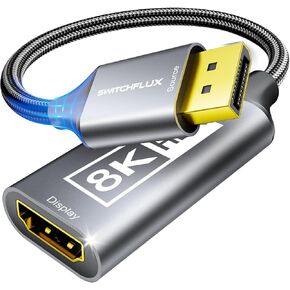 8K DisplayPort 1.4 to HDMI 2.1 Adapter [4K@120Hz,2K@165Hz] Uni-Directional DP Source to HDMI Display Converter Display Port for AMD/NVIDIA Cards PC (Not Compatible with PS5)