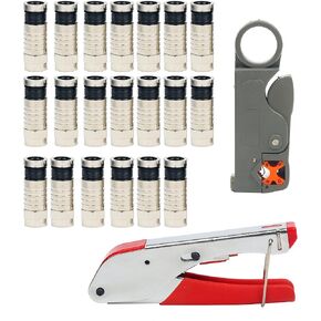 YaeTek Compression Tool RG6 RG59 Coaxial Connectors Crimper - Coax Cable Crimper - Coaxial Compression Tool Kit Wire Stripper with F Style RG6 Connectors 20 PCS