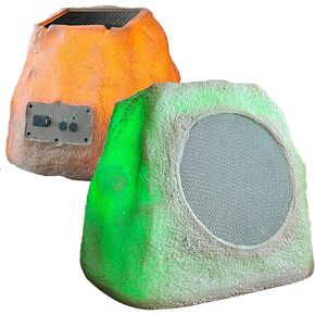 Outdoor Rock Speaker 60W Deep Bass Multi-Sync up to 100 Speakers Auto-Pairing, IPX7 Waterproof Solar-Powered with LED Lights Perfect for Pool, Garden, Patio, Ideal for Music Entertainers - 2 Pack