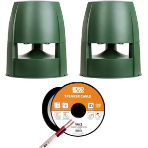 OSD Audio Backyard Outdoor Speaker Pair with Wire – 8" Omni-Directional 70V/8 Ohm Speakers with 100ft 14 Gauge Cable for Patios, Pools, and Gardens