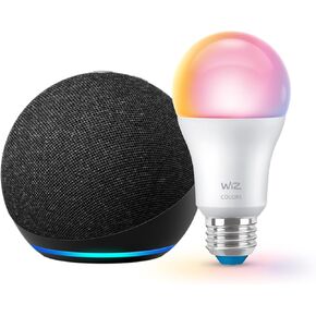 Echo 4th Gen (newest model) with WiZ 60W A19 LED Smart Color Bulb - Connects to Your Wi-Fi - E26 Base - Control with Voice or App - Matter Compatible