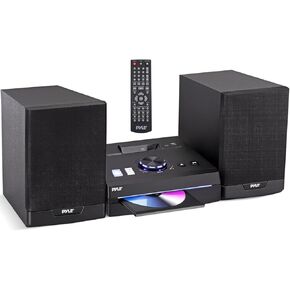 Pyle Home Stereo Shelf System - 60W Wireless BT Streaming with CD Player, FM Radio, USB & SD Card Playback, 2-Way Music Crisp-Sound, Remote Control, Dual Stereo Speakers (Black)