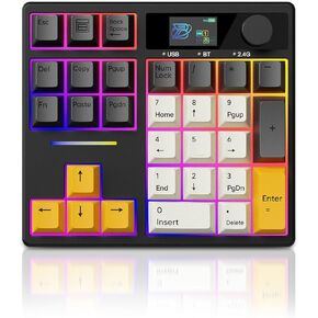 X BOYI TD31Pro Mechanical Number Pad,30 Keys Hot Swap Wireless BT5.0/2.4GHz/Type-C Wired Numeric Keypad Programmable RGB Gaming Numpad Keyboard with Knob Screen for Laptop/Mac (White-Purple)