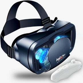 سماعات الرأس VR مع وحدة التحكم القابلة للتعديل 3D VR نظارات الواقع الظاهري HD Blu-ray الدعم محمي العين 5 ~ 7 بوصة للهاتف/Android (أسود- 1218)