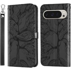 Case for Google Pixel 9 / Pixel 9 Pro, PU Leather Flip Shell with Card Slots Magnetic Closure Strap Hand Shockproof Kickstand Case for Pixel 9 / Pixel 9 Pro 6.3 Inch, Turquoise