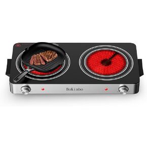 Electric Cooktop, Dual 2200 Watts Infrared Burner, 2 Burner Electric Hot Plate for Cooking, Knob Control Countertop & Built-in Ceramic Cooktop, Overheat Protection Cooktop for Dorm, Kitchen