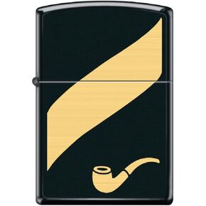 Zippo Lighter- Black and Gray Venetian Brushed Brass Pipe Windproof Lighter #Z5114