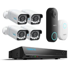 REOLINK 4K Wired Security Camera System, 4pcs 4K PoE Home Security Cameras Outdoor, 5X Optical Zoom, Color Night Vision, AI Motion Detection, 8CH NVR 2TB HDD, RLK8-811B4 Bundle with Video Doorbell PoE