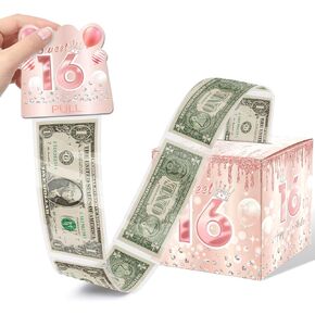 Sweet 16 Party Decorations, Teal 16th Birthday Money Boxes for Girls, Sweet 16 Money Pull Box, 16 Year Old Surprise Money Boxes Party Supplies Favors