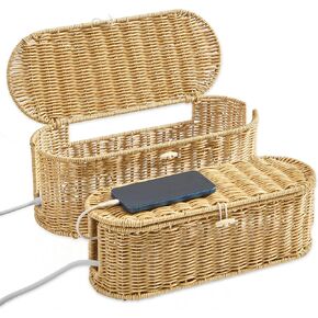 Fairyhaus Cable Management Box 2Pack Brown ، منسوجة يدويًا ، غطاء مربع منظم الكابلات ، لإخفاء الحبال وقطاع الطاقة ، مربع منظم الحبل المقلد لمكتب مكتب وأرضي in Kuwait