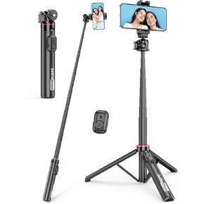 Aluminum Selfie Stick Phone Tripod, 360° Ball Head Tripod for iPhone with Cold Shoe, Extendable Smartphone Tripod Stand with Remote Portable Travel Tripod Compatible with iPhone 16/15/14/13/Android