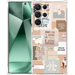 Case for Galaxy S24 Ultra with Aesthetic Beige Desgin,Spiritual Hippie Quotes Collage,Clear Soft TPU Protective Case,6.8"(Beige,s24u)