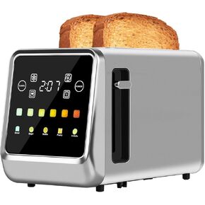 Touch Screen Toaster 2 Slice, Bagel Toasters with LCD Display, Stainless Steel Smart Digital Toasters with Single Slot Toasting,Extra Wide Slots Toaster with Memory/Bagel/Defrost/Reheat Functions