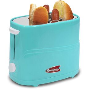 Elite Gourmet ECT-542R Retro Pop-Up Hot Dog and Bun Toaster Cooker Machine with Tongs, Heat Veggie Links Kosher Beef Turkey Sausages Bratwurst, 2 Slice, Blue