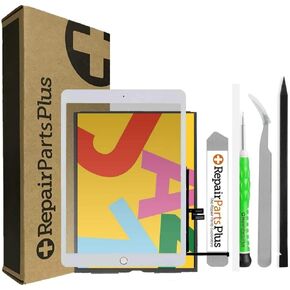 RepairPartsPlus for iPad 7th | 8th Generation Screen (LCD Display + Glass Touch Digitizer) Replacement Full Kit (10.2", iPad 7 | 8) + Home Button, Adhesive, Guides/Videos - White