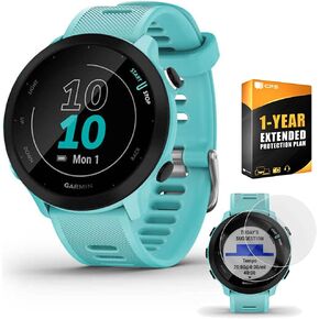 Garmin Forerunner 55 GPS Running Watch (Aqua) | Official USA Partner Model | Bundle with 2-Pack Screen Protector Bundle