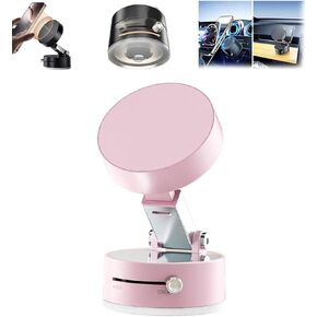 Foldable Magnetic Vacuum Phone Holder, 360° Electric Suction Car Mount, Double-Sided Swivel Stand for Car, Mirror, Gym, Kitchen, Hands-Free Portable Phone Holder (Pink)