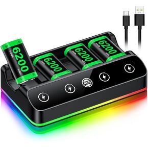 Charger for Xbox One Controller Battery Pack with 4 x 6200mWh Batteries, Rechargeable Xbox Controller Batteries with Battery Charging Station Dock Support Xbox Series X|S/One S|X/One Elite