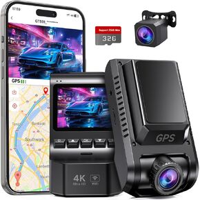 Dash Cam Front and Rear, 4K Ultra HD+1080P Dash Camera for Cars, Built-in Wi-Fi GPS, Included 32GB Card, 2.0'' IPS Screen Mini Car Camera, App, Night Vision, 170°Wide Angle, 24H Parking Mode