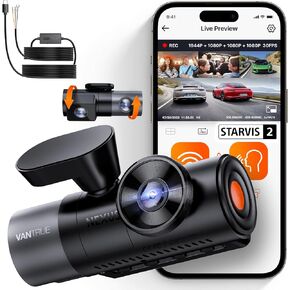 Vantrue N5 4 Channel WiFi Dash Cam + Hardwire Kit - 2.7K+1080P Front, Rear, Inside & Side View, STARVIS 2, Voice Control, GPS, Buffered Parking Mode
