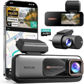4K+2K Dual Dash Cam Front and Rear, Dashcam with Voice Control, Sony IMX415, ADAS Driver Alerts, Starry Night Vision, 24/7 Parking Monitor, 5.8GHz WiFi & GPS, Free 64GB Card, Loop Recording