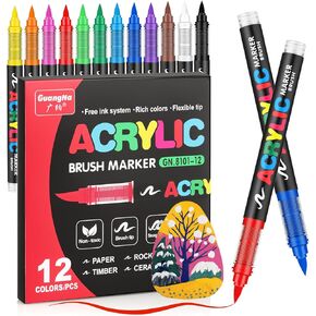 JRQ Acrylic Paint Markers Pens: 36 Colors Waterproof & Long-Lasting Ink, Brush Tip Acrylic Markers for Wood, Rock Painting, Glass, Canvas, Ceramic, Fabric, Plastic Art Crafts Supplies Kids Adult