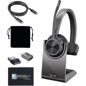 Poly Voyager 4310 UC Wireless Headset + Charge Stand - Connect to PC/Mac & Cell Phone, Single-Ear Headset with Mic + Charging Station + USB A to C Adapter + USB C-C Cable + Pouch + Microfiber Cloth