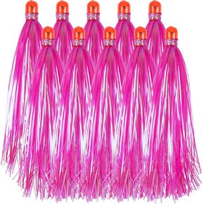 OROOTL Mylar Flash Teaser Tail Bucktail Teasers Weighted Jig Head Fishing Lures Mylar Fishing Skirt Hair Bait Jigs 3/8oz Bullet Sinkers Head with Bucktail Teaser 10pcs/Pack